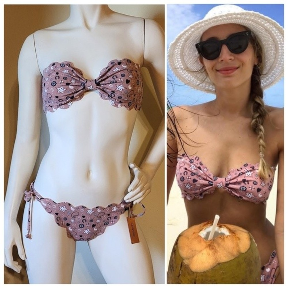 NEW Celebrity Worn Brand MARYSIA Scallop Bikini in Bandana Pink Size Large